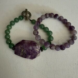 Amethyst and Jadeite Toggle Bracelet and Amethyst Stretch Bracelet